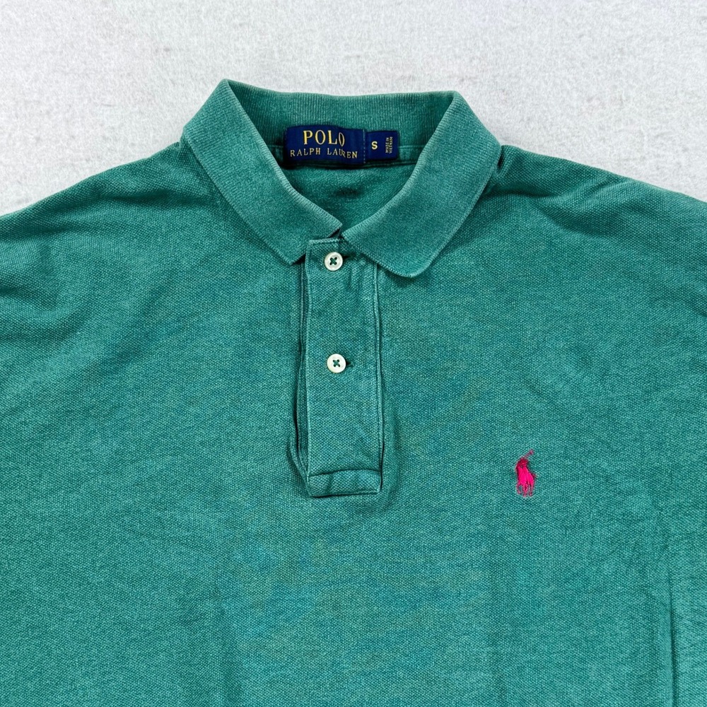Polo Ralph Lauren Mens Green Cotton Pique Short Sleeve Polo Shirt Pink Pony S